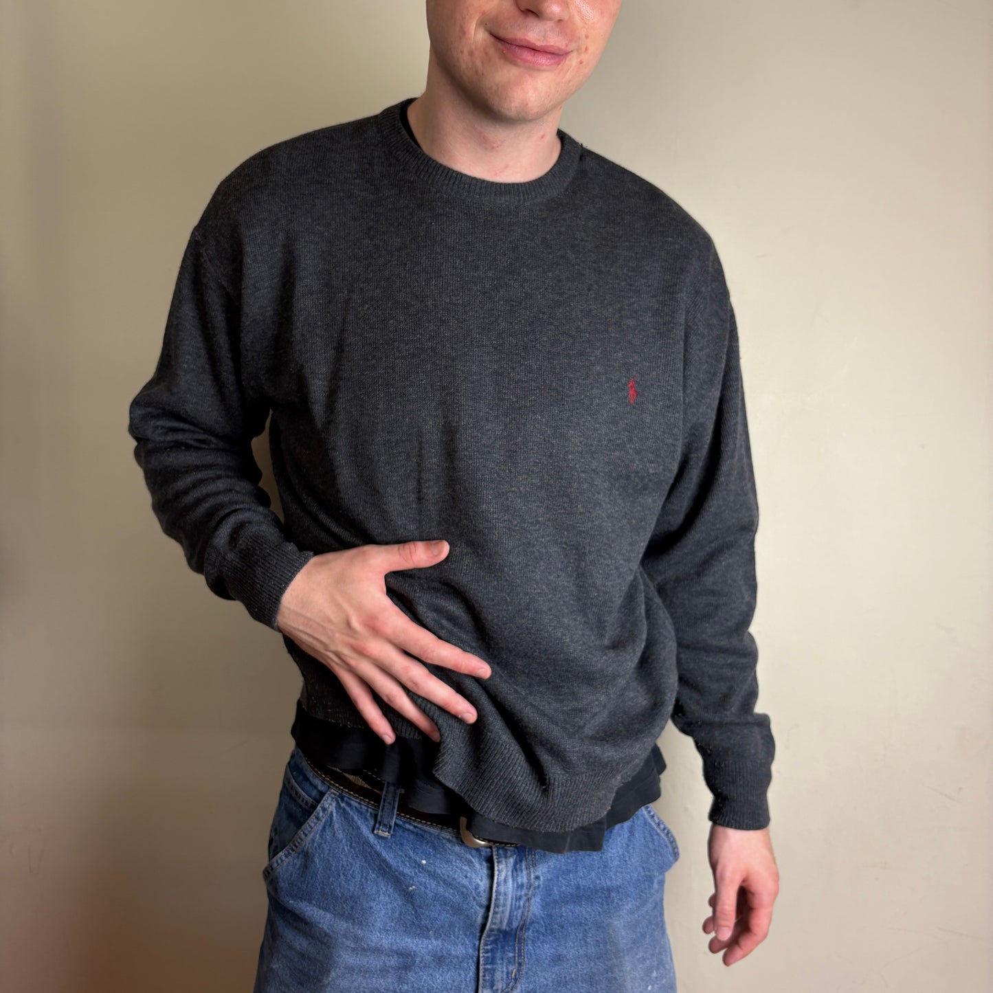 Vintage Ralph Lauren Grey Knit Jumper - L