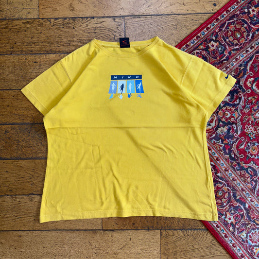 Vintage Nike 00s Y2K Womens Running Yellow Graphic T-Shirt - XL