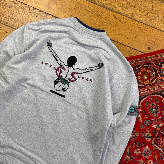 Vintage 90s Grey Running Athletics Embroidered Sweatshirt - M