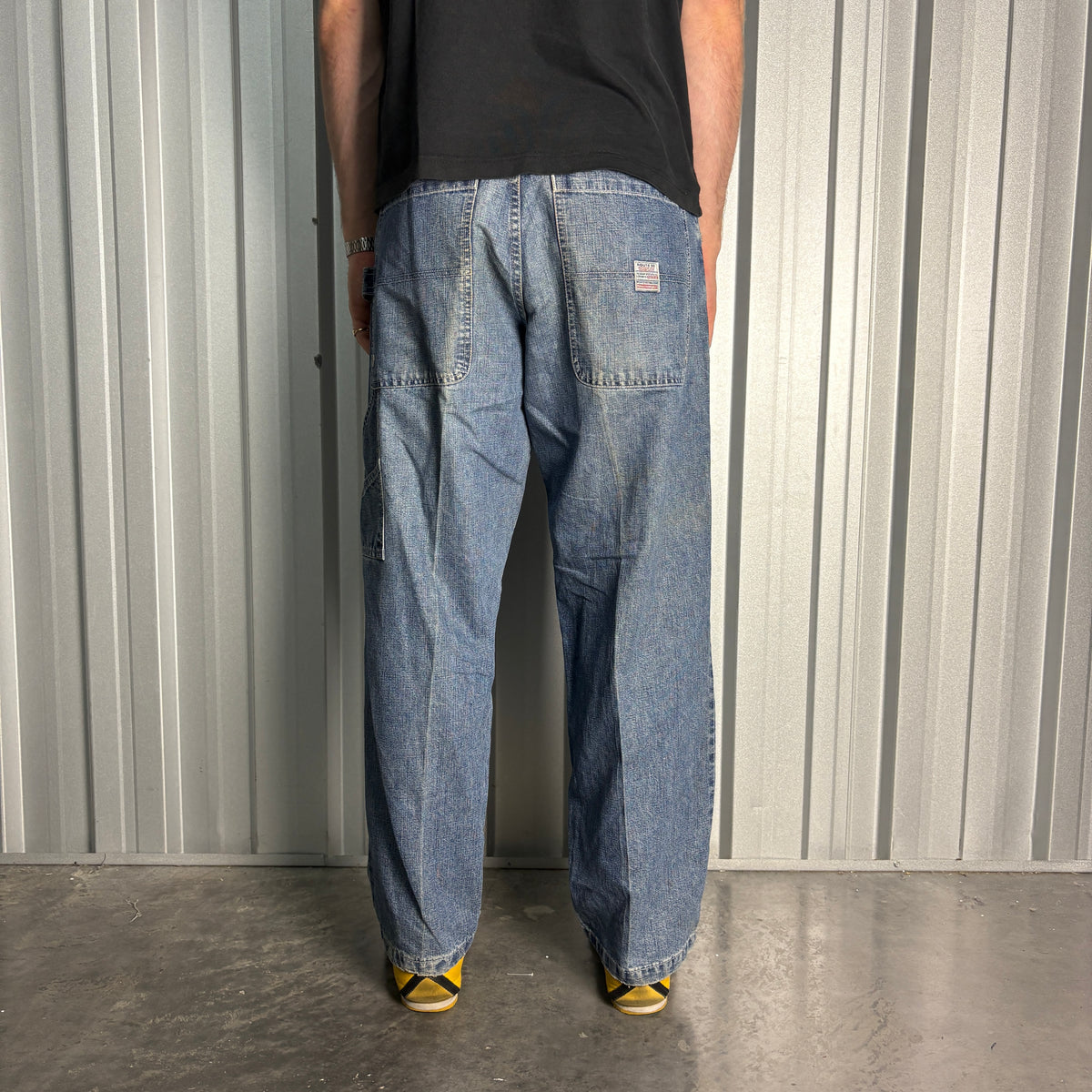 Route 66 Blue Carpenter Embroidered Japanese Denim Hip Hop Y2K Baggy Jeans - 34S