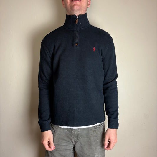 Vintage Ralph Lauren Black Quarter Zip Knit Jumper - M