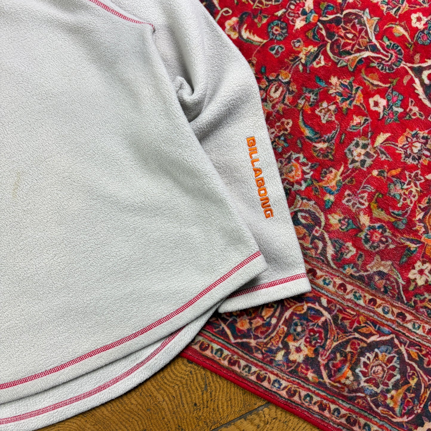 Vintage Billabong Cream Fleece Surfwear Hoodie Embroidered Sweatshirt - S