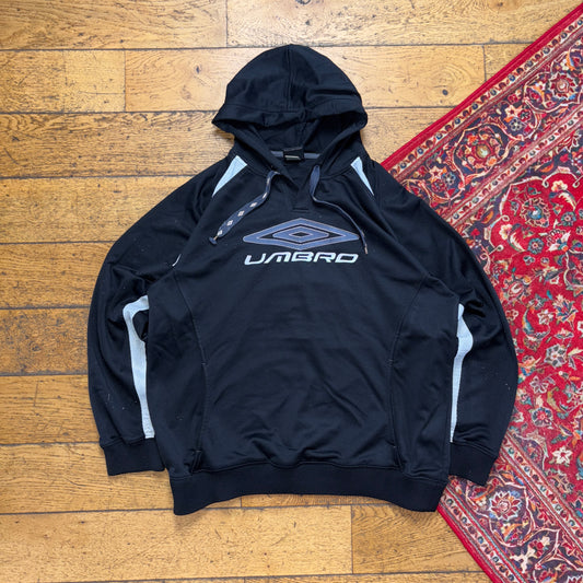 Vintage Umbro Black Embroidered Hoodie Y2K Sweatshirt - L