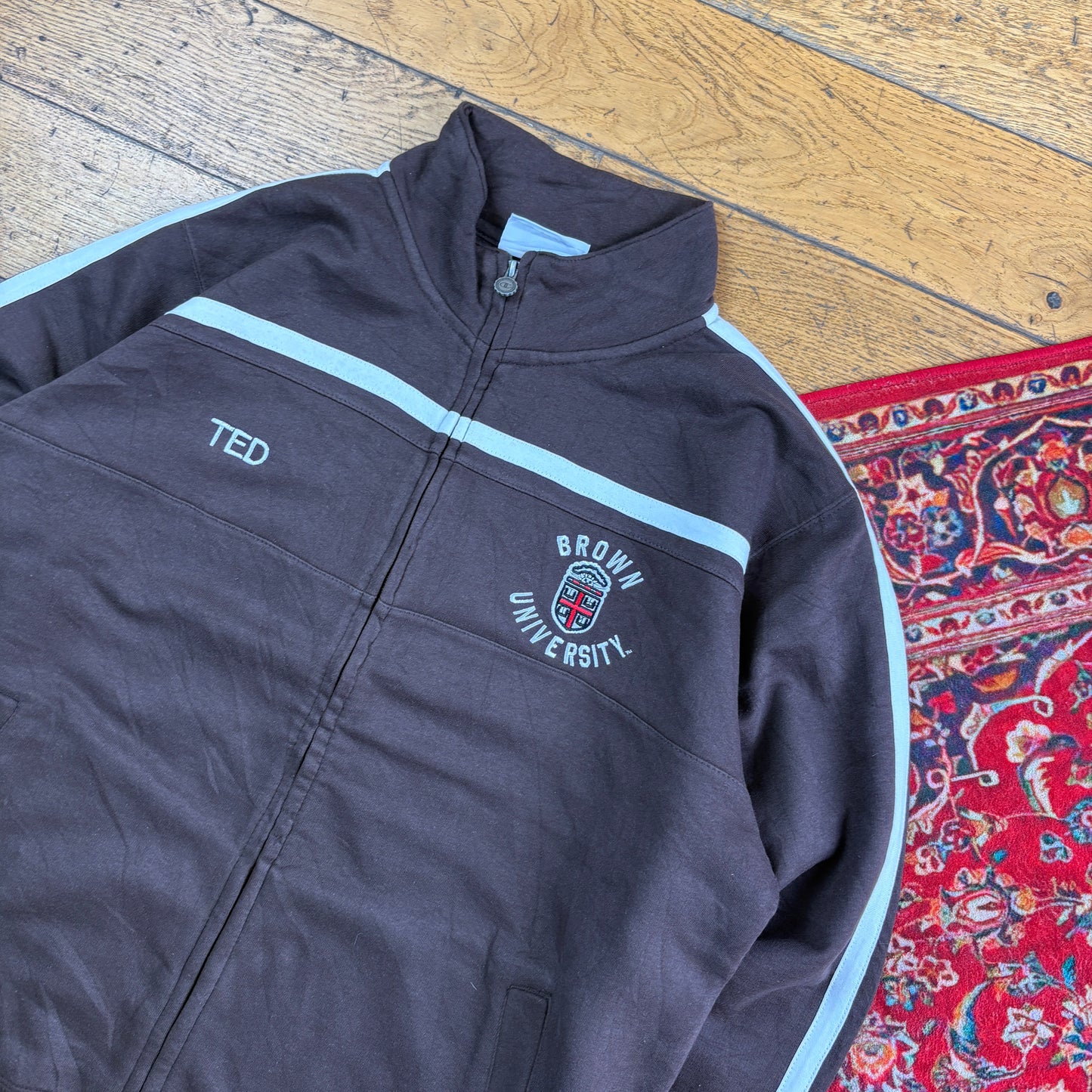 Vintage Champion Brown Zip USA College Embroidered Sweatshirt - XL