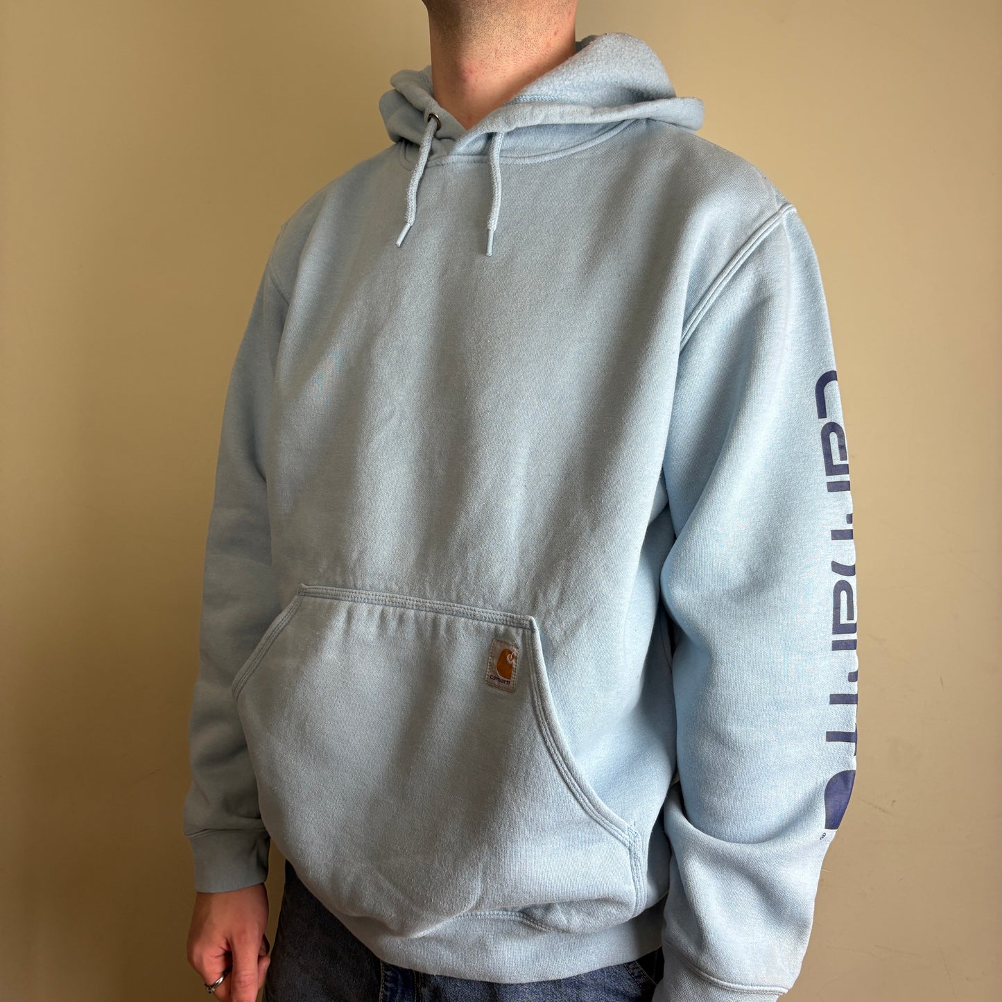 Vintage Carhartt Light Blue Hoodie Sweatshirt - L