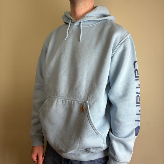 Vintage Carhartt Light Blue Hoodie Sweatshirt - L
