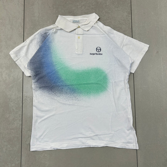 Vintage Sergio Tacchini White Embroidered Polo Shirt - M