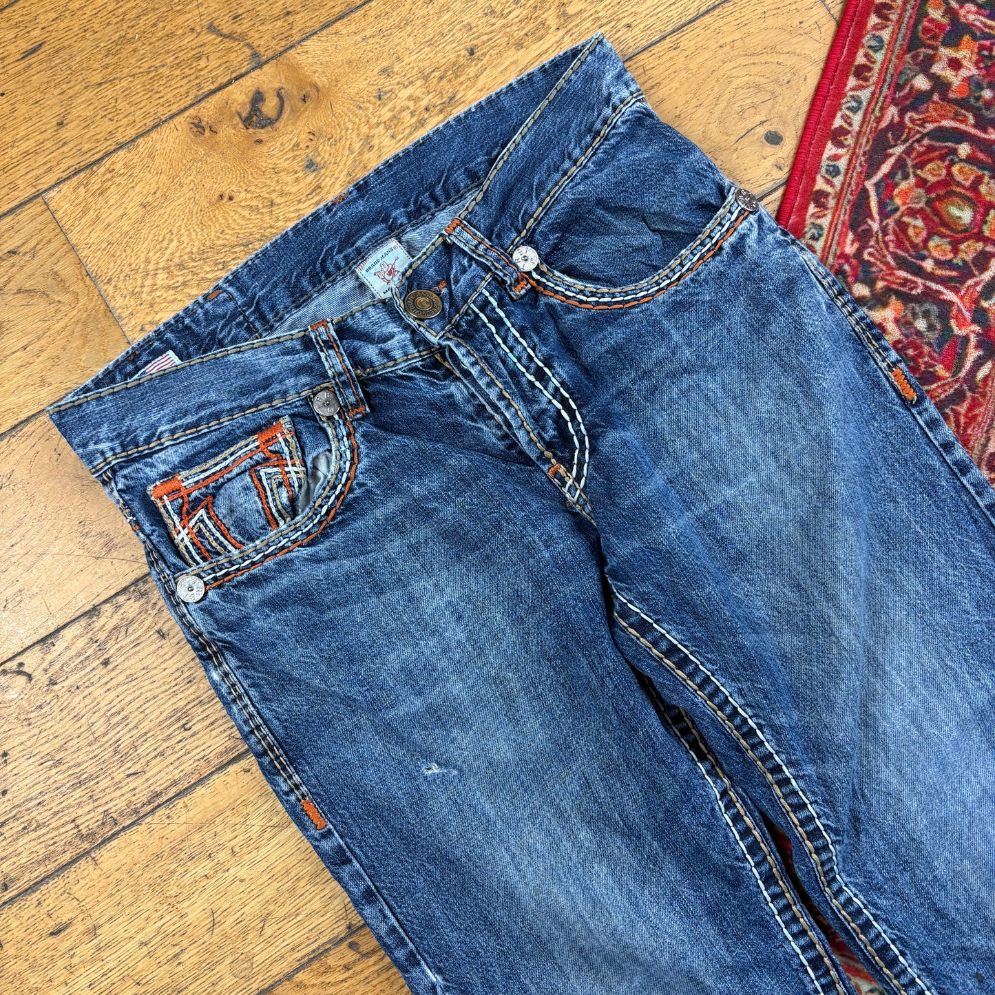 Vintage True Religion Ricky Blue Embroidered Y2K Hip Hop Straight Jeans - 33