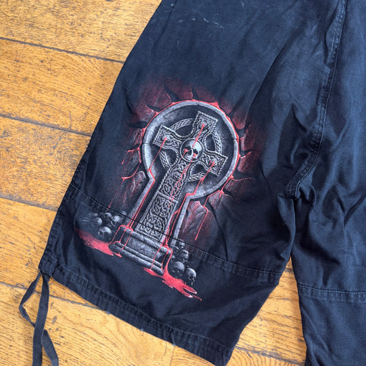 Vintage Black Grunge Punk Y2K Black Cargo Baggy Jeans Shorts Jorts - 36