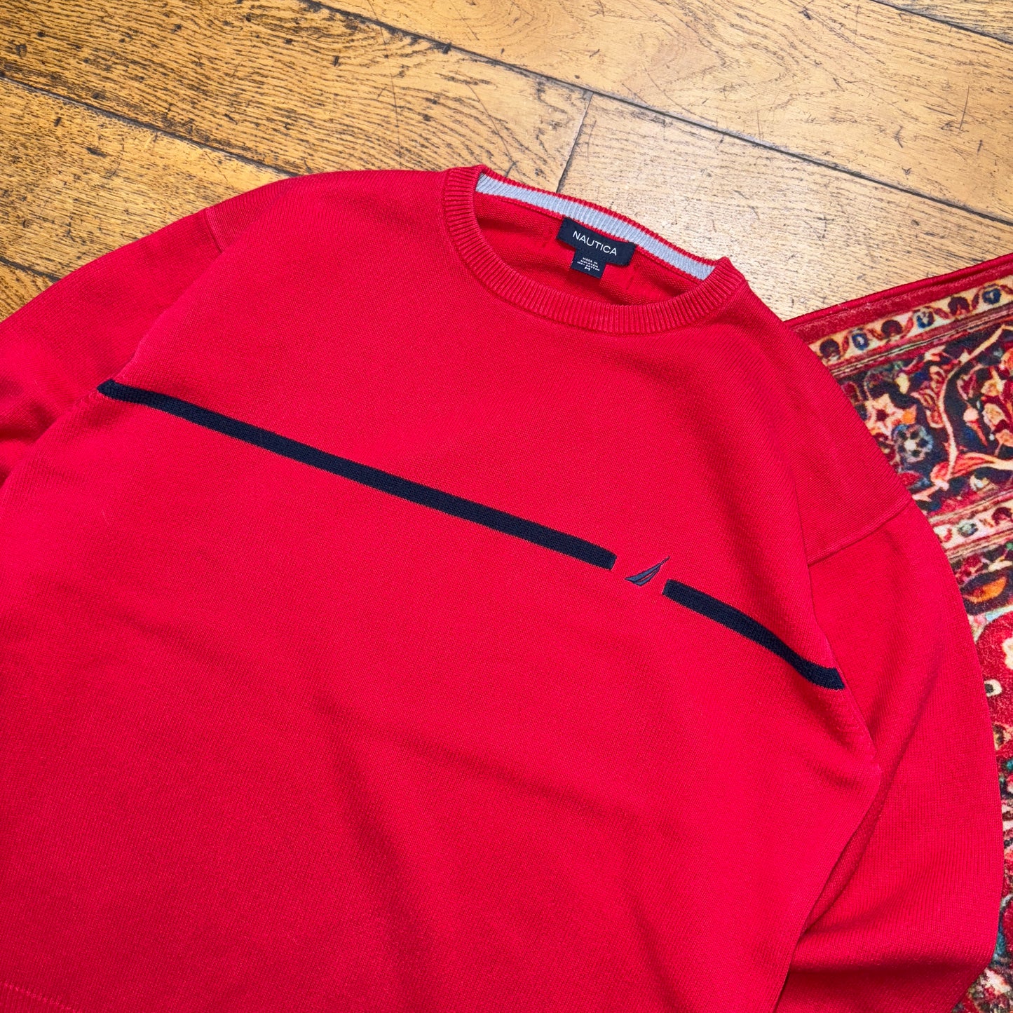 Vintage Nautica Red Embroidered Knit Jumper - L