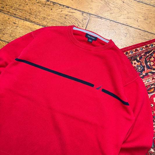 Vintage Nautica Red Embroidered Knit Jumper - L
