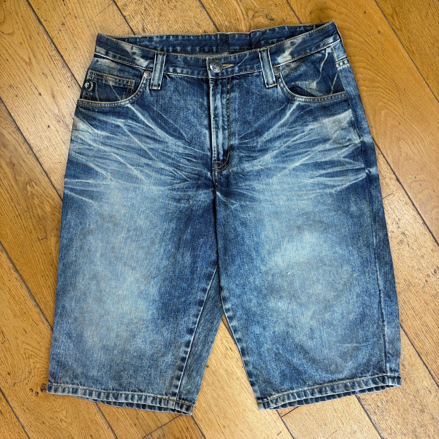 Vintage Jizo Embroidered Japanese Hip Hop Blue Shorts Jorts - 32