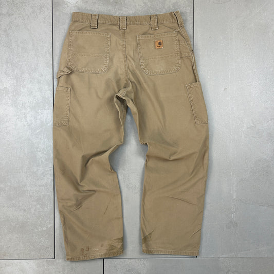 Vintage Carhartt Light Brown Workwear Carpenter Baggy Trousers - 36