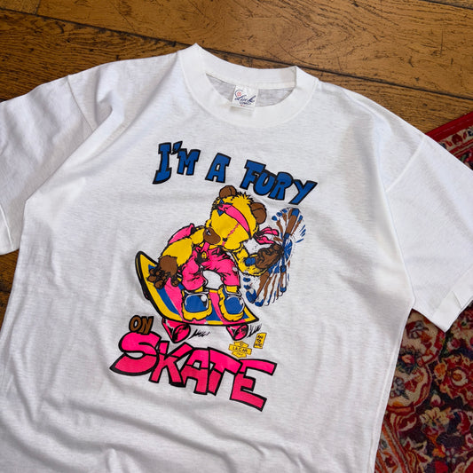 Vintage 90s White Skate Teddy Bear Single Stitch Graphic T-Shirt - S