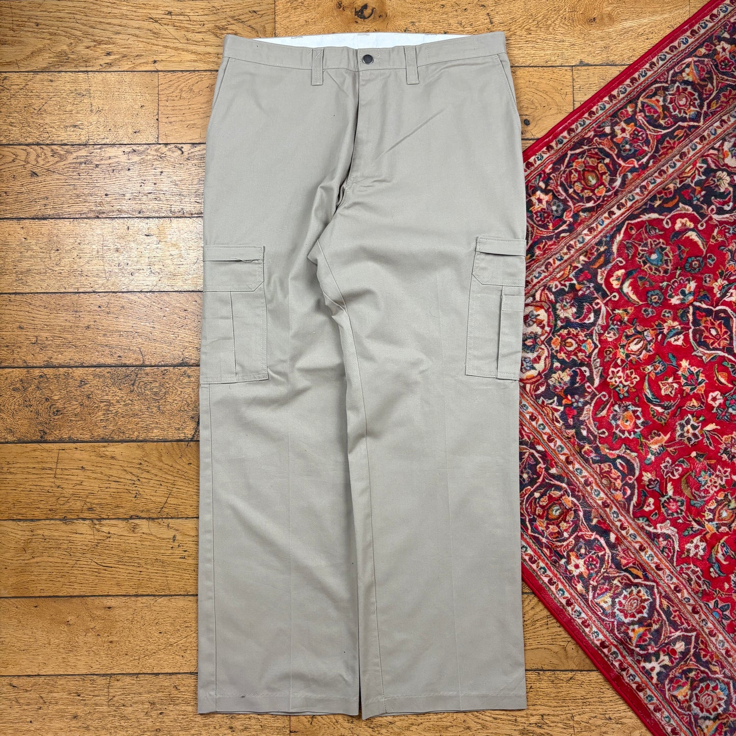 Vintage Dickies 874 Cream Baggy Cargo Skate Chino Trousers - 38