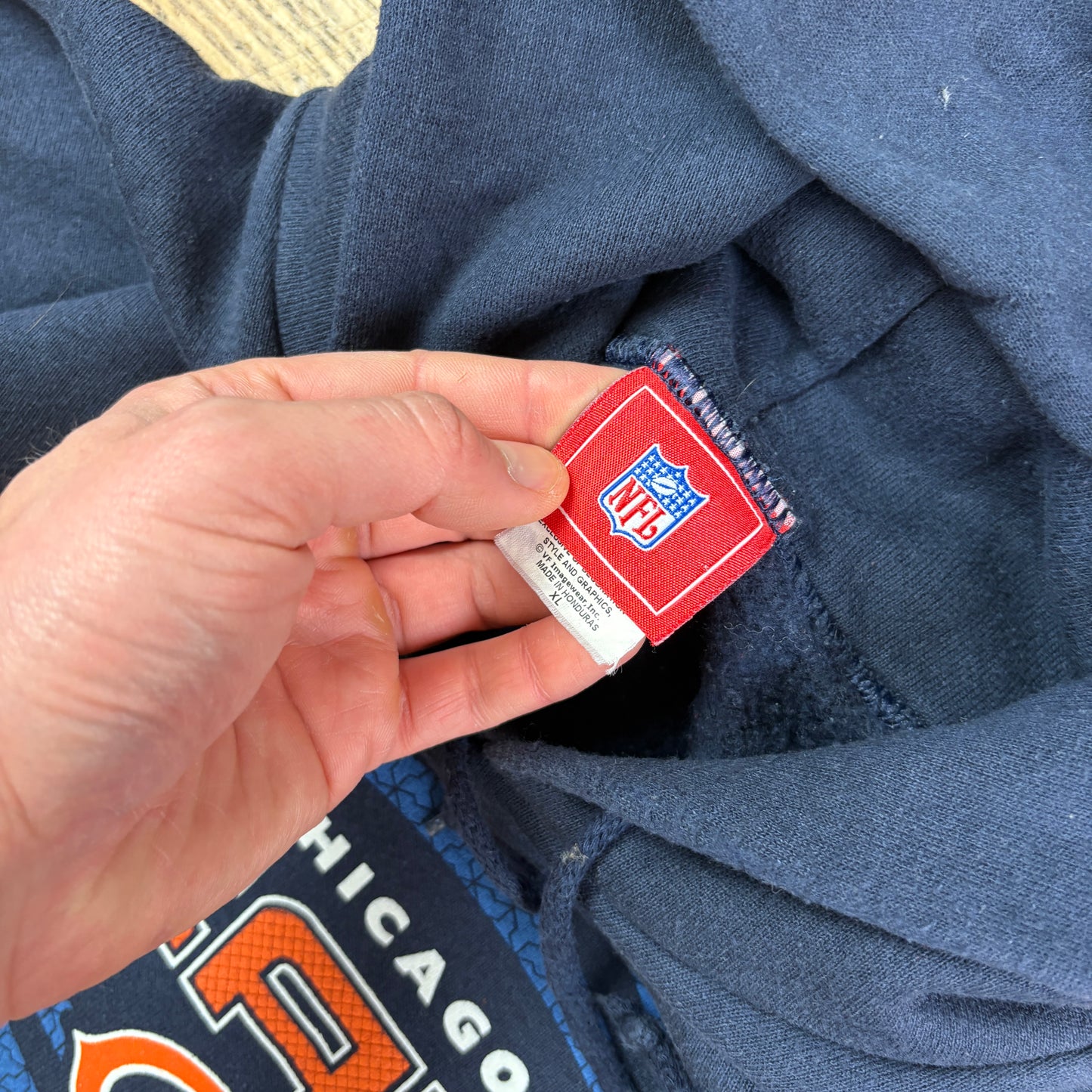 Vintage NFL Navy Chicago Bears Graphic Hoodie Sweatshirt - XL