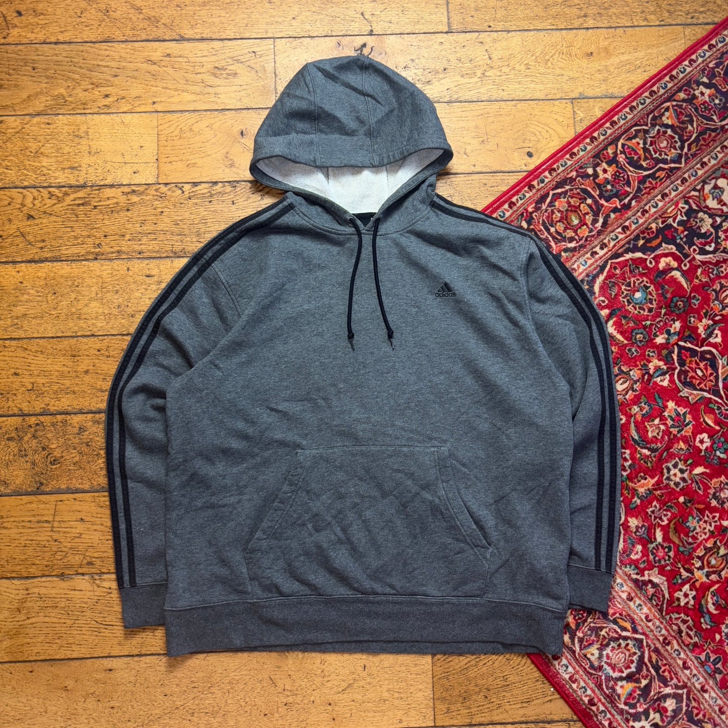Vintage Adidas Grey Hoodie Embroidered Sweatshirt - XL