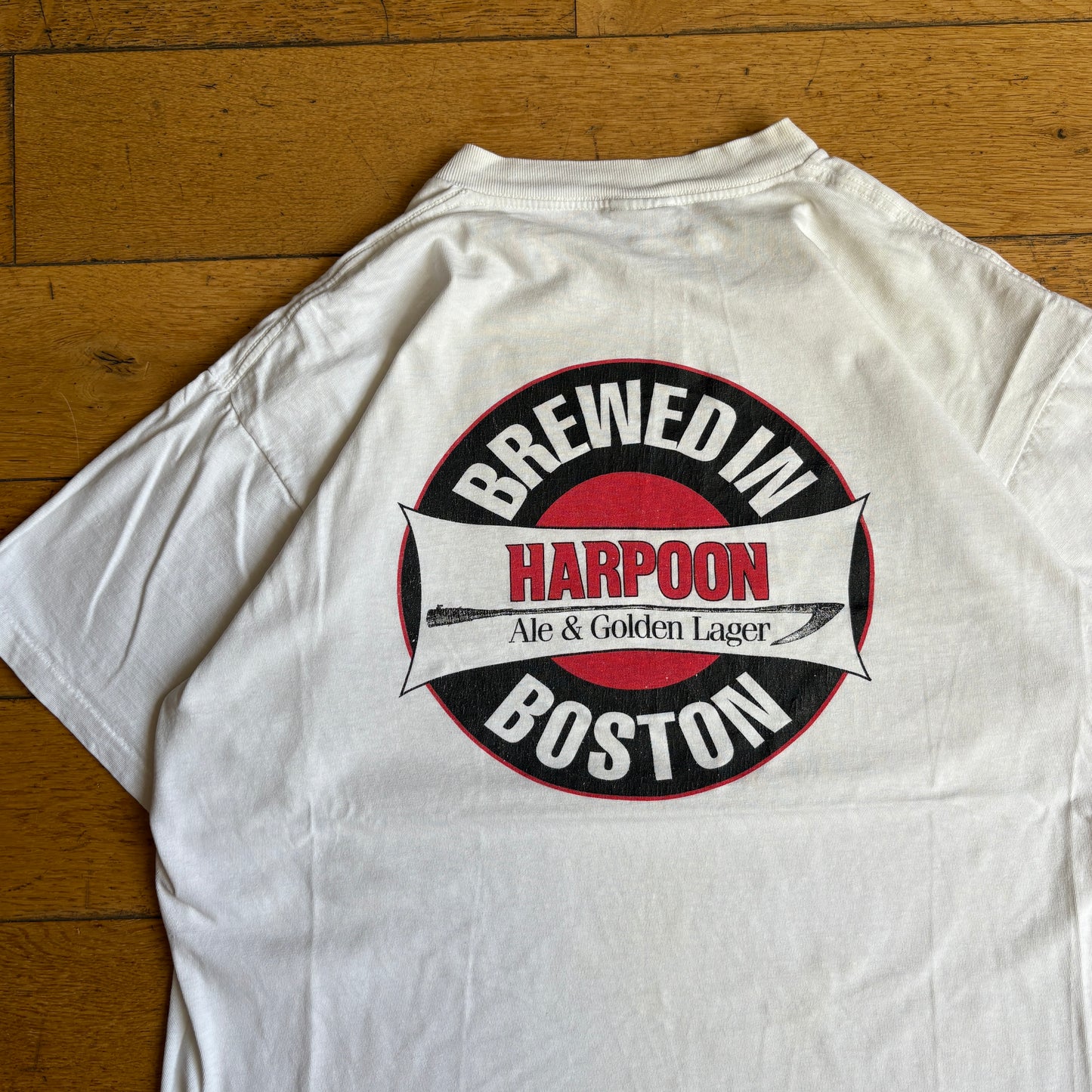 Vintage 90s Harpoon Beer Single Stitch White Graphic T-Shirt - L/XL
