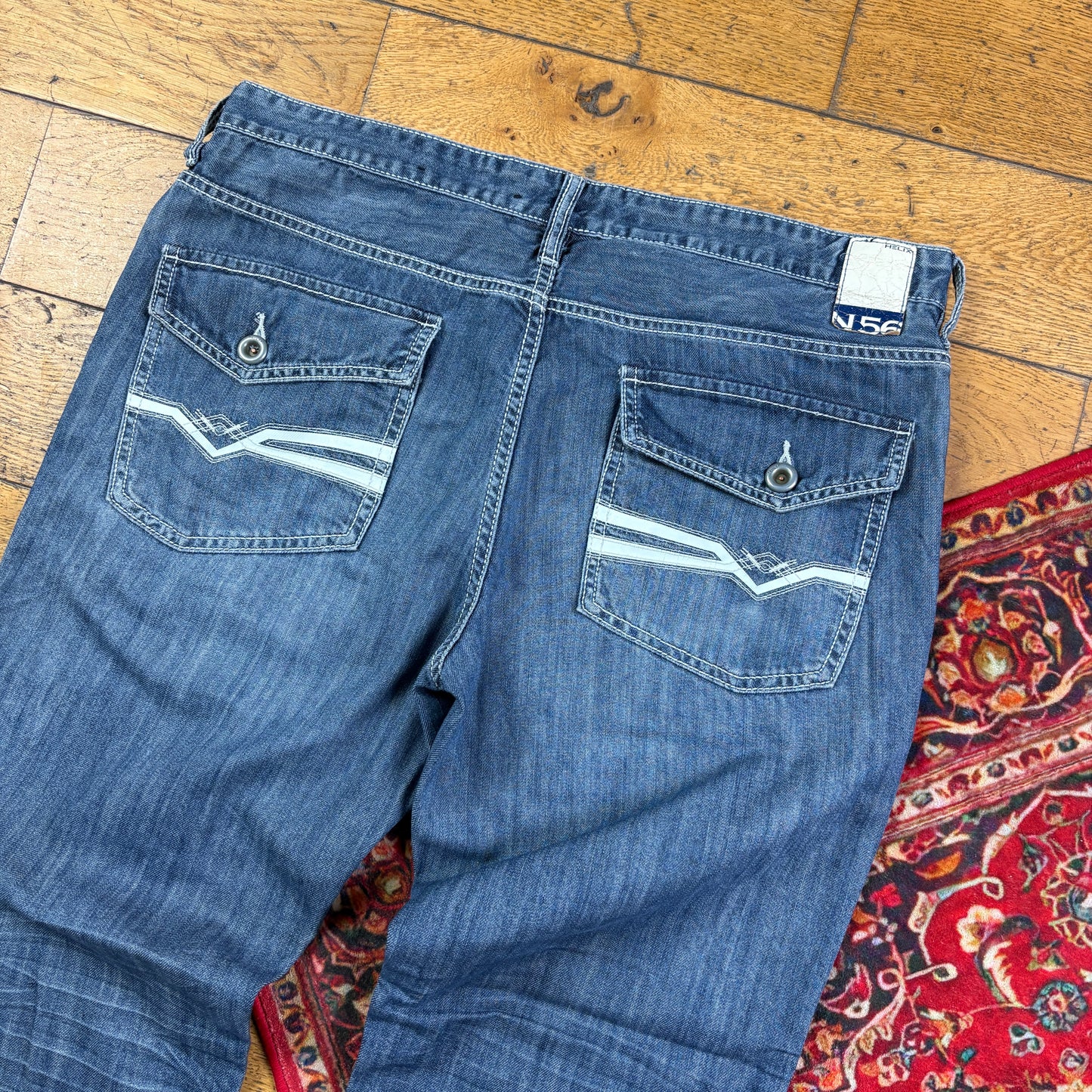 Vintage Helix Blue Embroidered Y2K Hip Hop Bootcut Jeans - 38