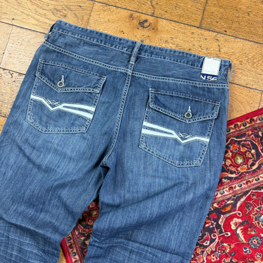 Vintage Helix Blue Embroidered Y2K Hip Hop Bootcut Jeans - 38