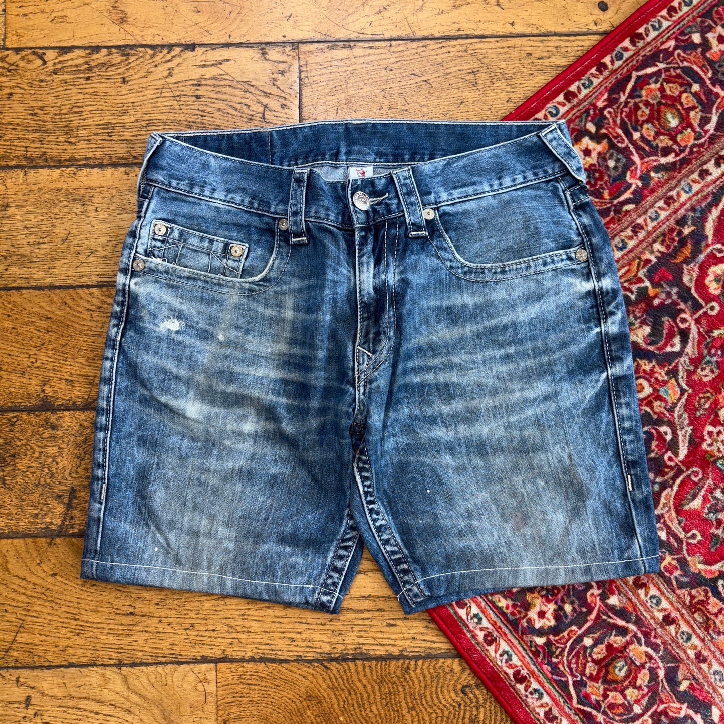 Vintage True Religion Blue Embroidered Y2K Shorts Jorts - 33
