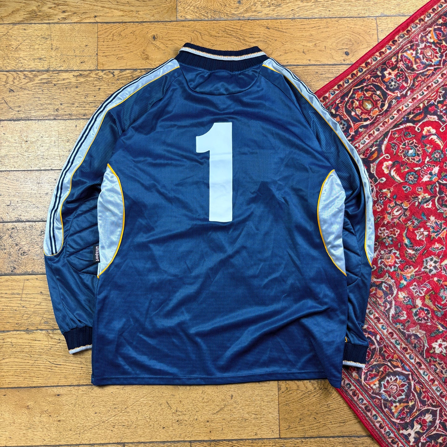 Vintage Blue Goalkeeper Long Sleeve Stripe Football Shirt T-Shirt - XL