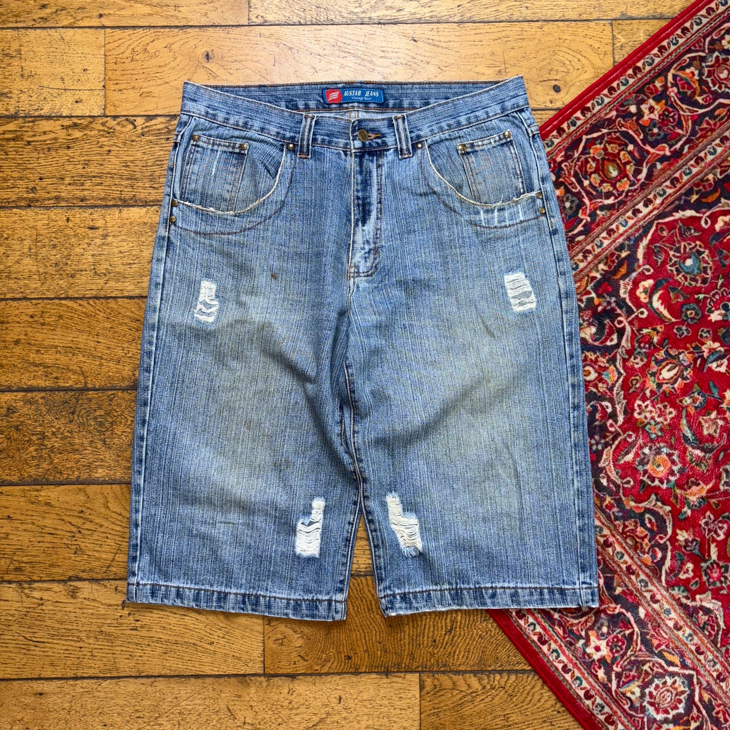 Vintage Embroidered Hip Hop Blue Baggy Shorts Jorts - 36