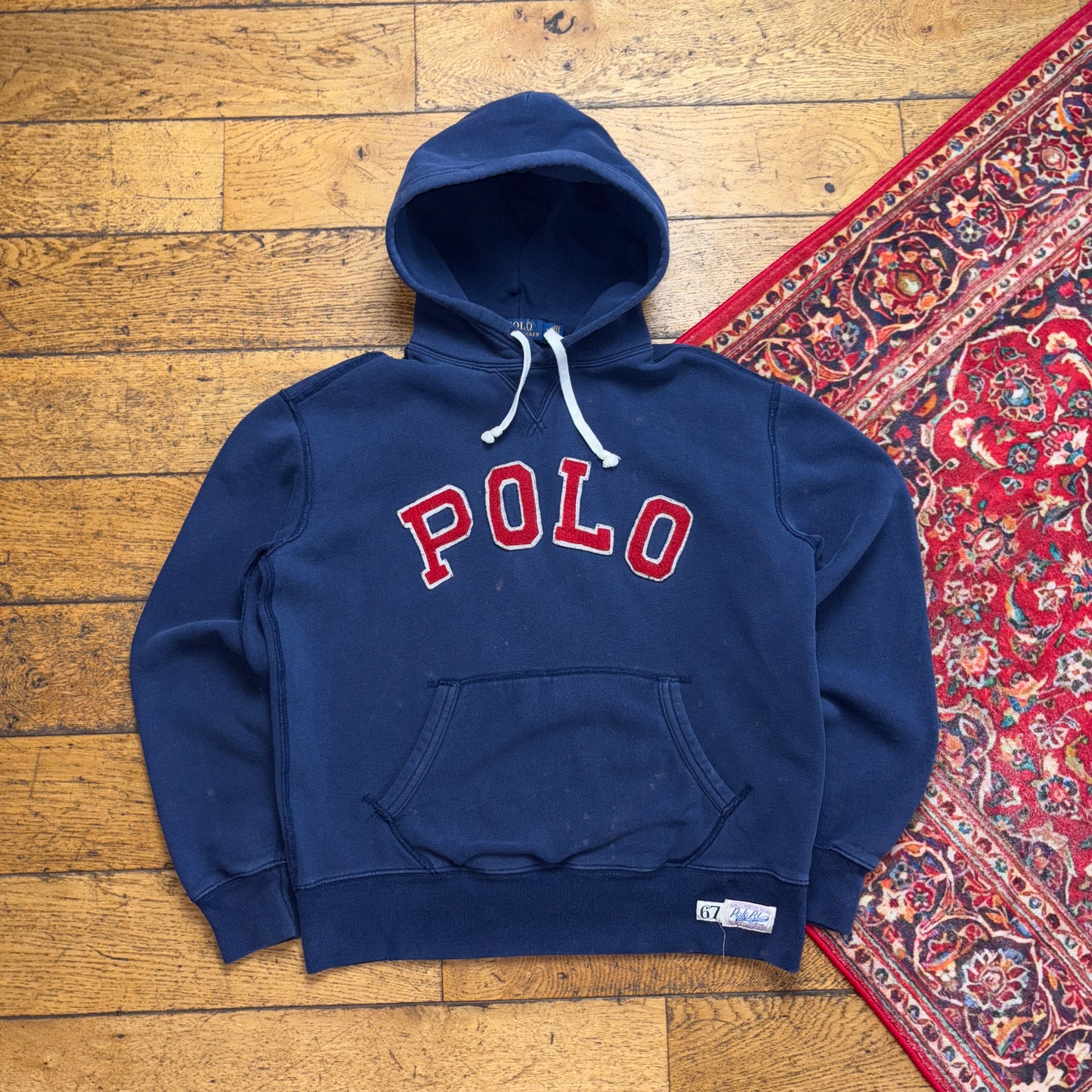 Vintage Ralph Lauren Navy Polo Spellout Hoodie Embroidered Sweatshirt - M
