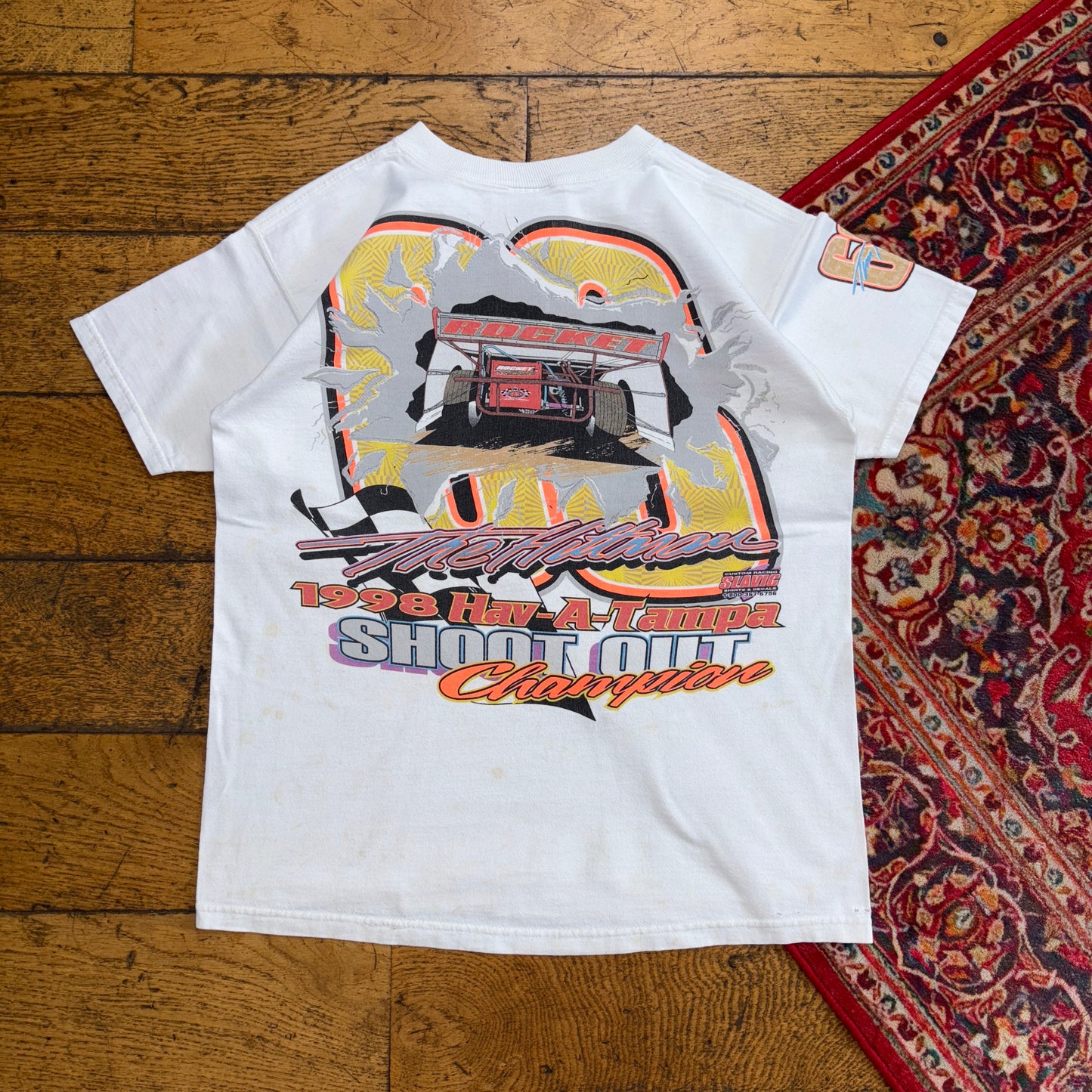 Vintage 1998 White Nascar Racing Car Cropped Single Stitch Graphic T-Shirt - XS