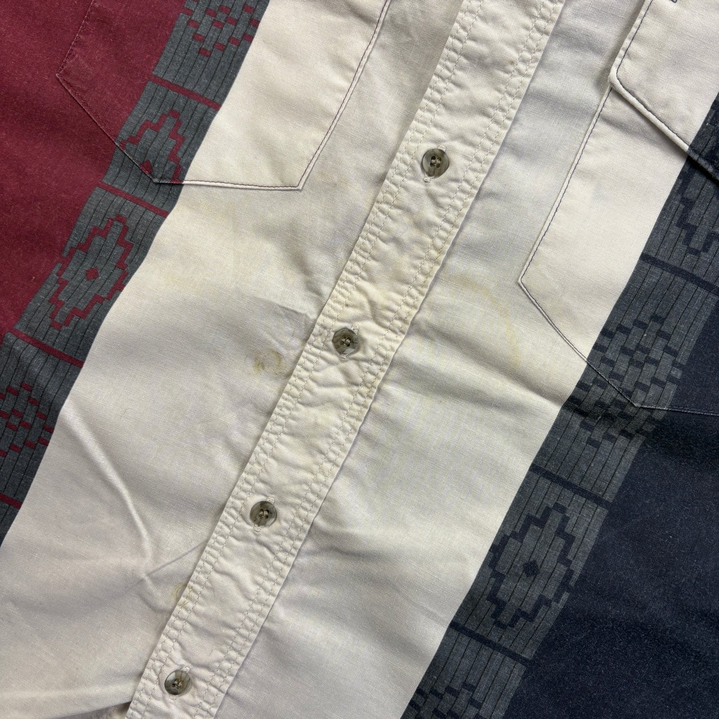 Vintage Wrangler Western Funky Pattern White Navy Burgundy Shirt - 2XL