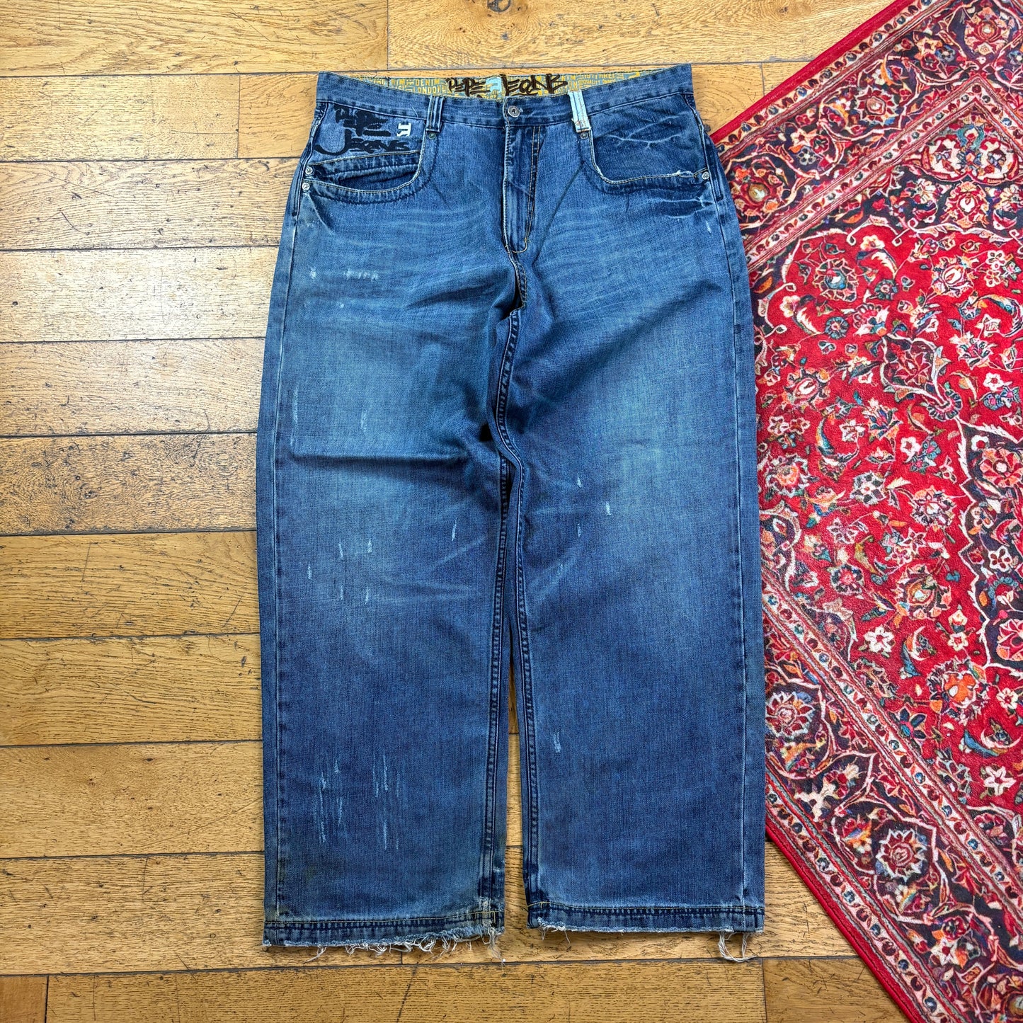 Vintage Pepe Jeans Blue Embroidered Y2K Hip Hop Baggy Jeans - 40