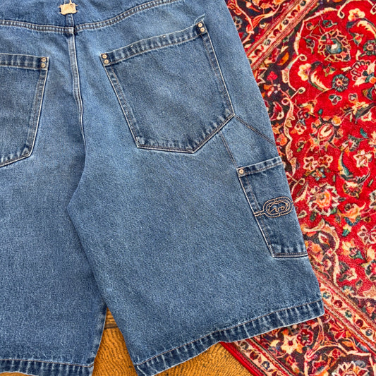 Vintage Ecko Unltd Y2K Blue Embroidered Hip Hop Baggy Shorts Jorts - 38