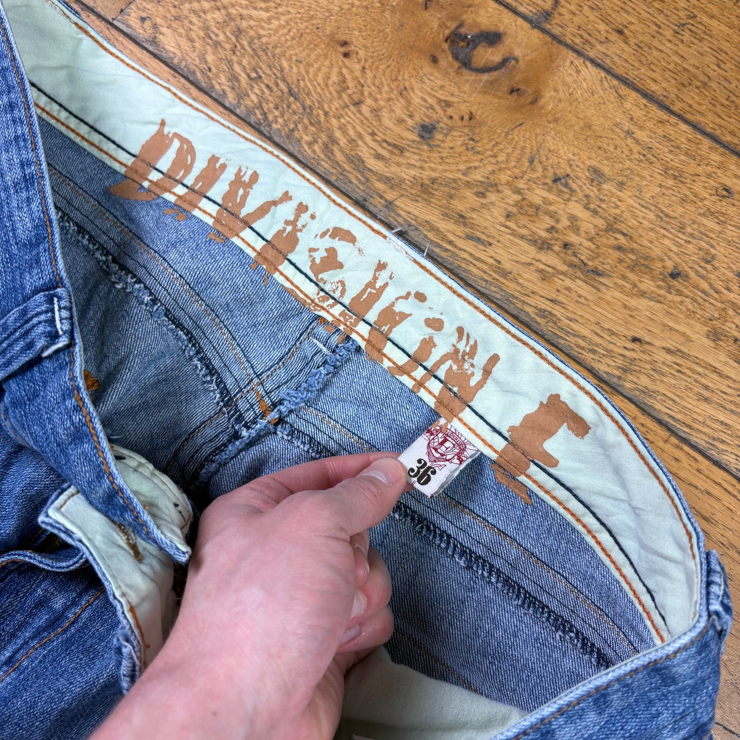 Vintage Blue Embroidered Y2K Hip Hop Bootcut Jeans - 36