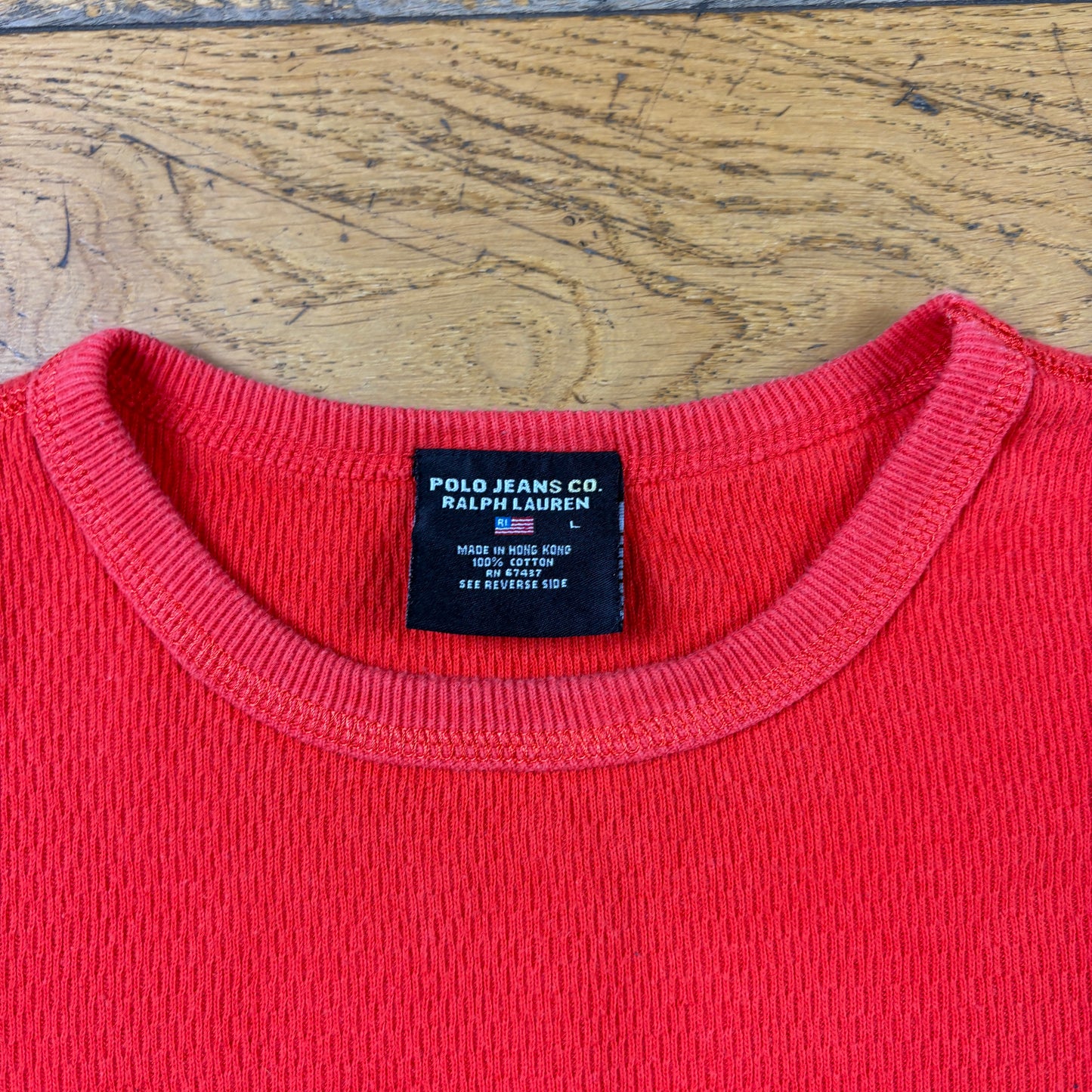 Vintage Ralph Lauren Polo Jeans Embroidered Orange Red Long Sleeve T-Shirt - S