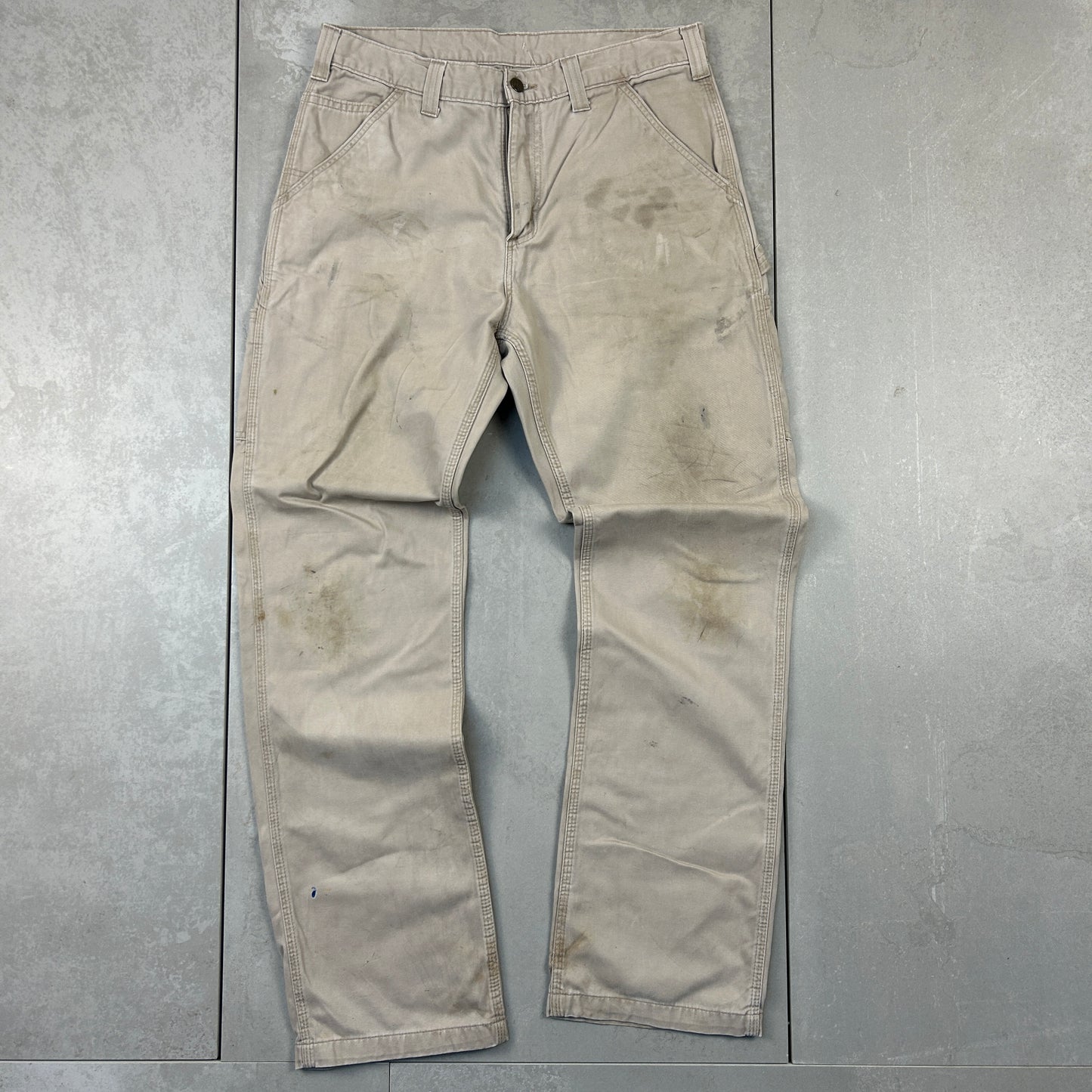 Vintage Carhartt Workwear Carpenter Light Brown Cream Baggy Trousers - 34