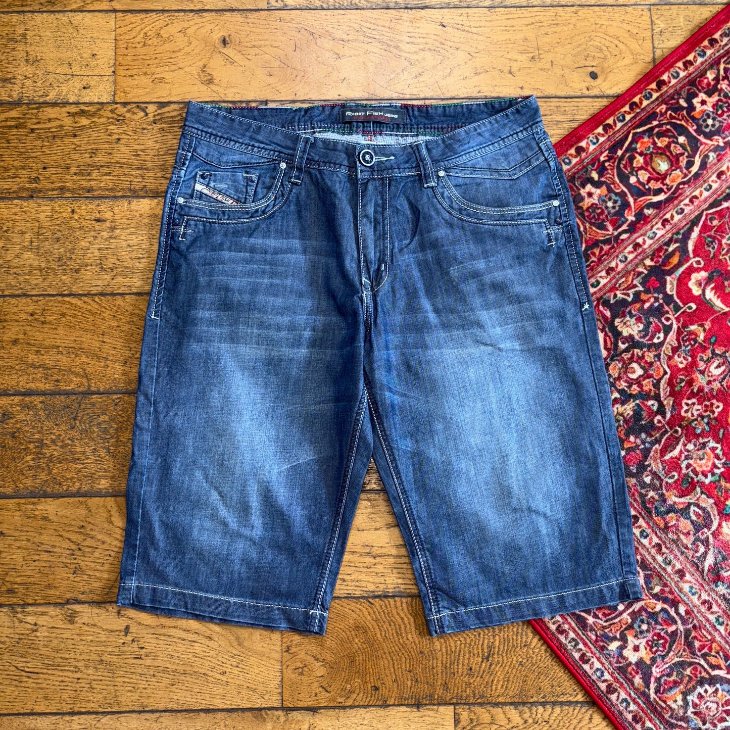 Vintage Robot Fish Blue Denim Shorts - 36