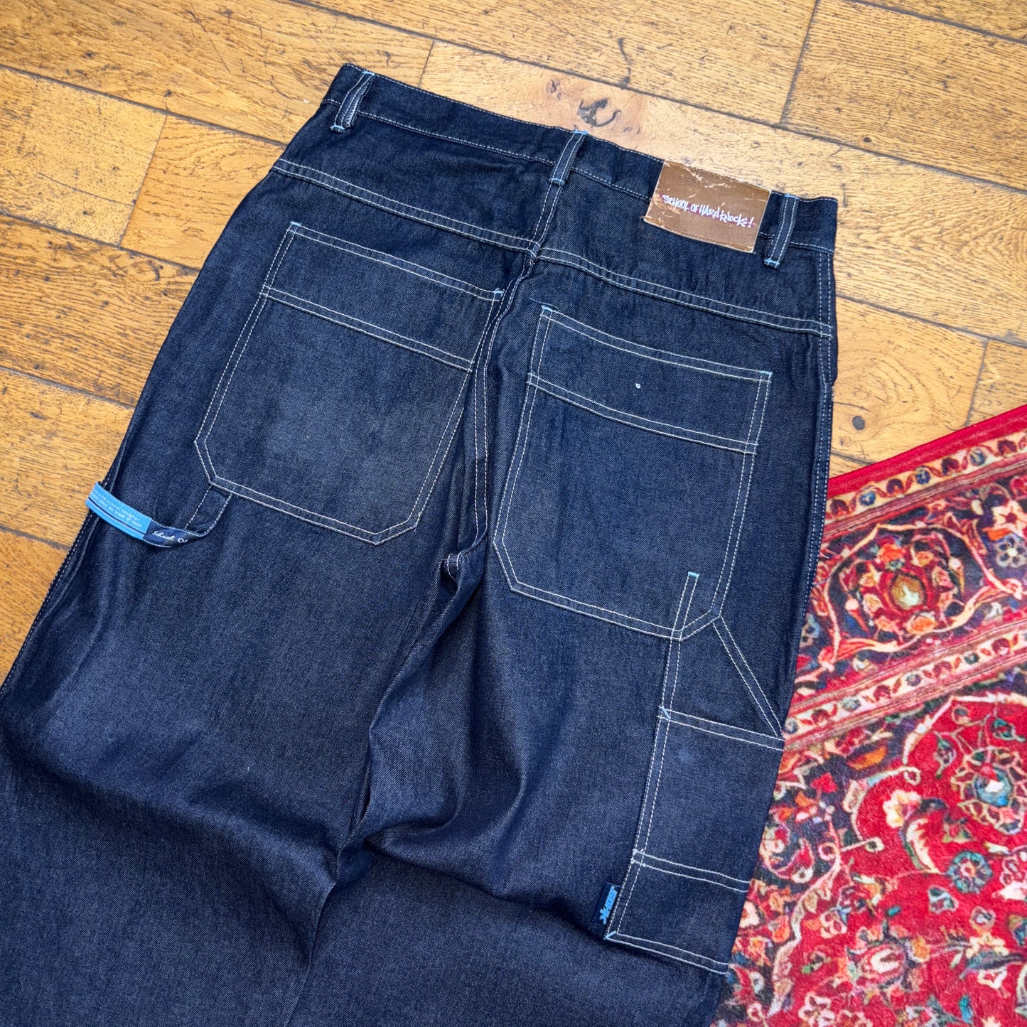 Vintage School of Hard Knocks Navy Blue Carpenter Y2K Hip Hop Baggy Jeans - 34L