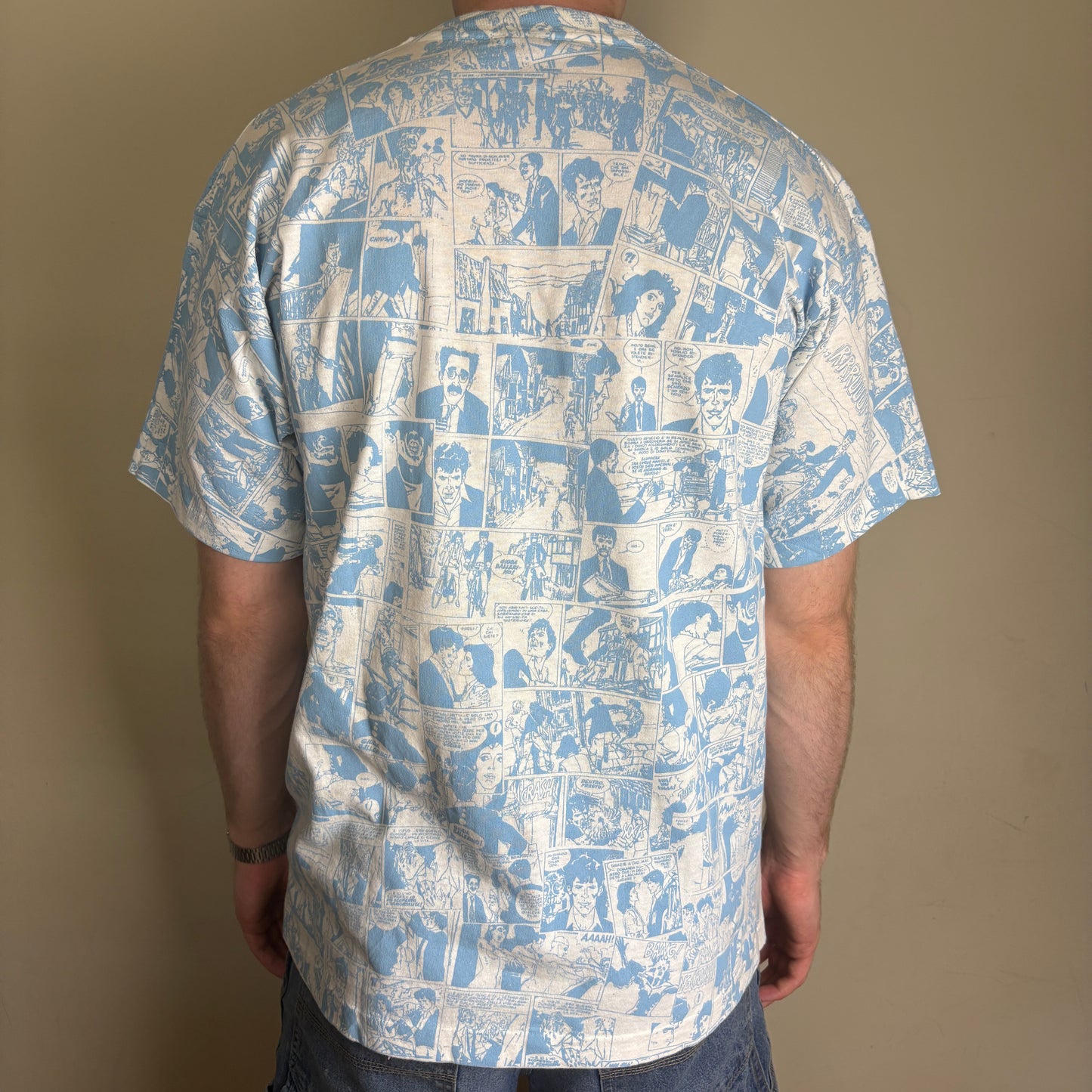 Rare Vintage 1992 Dylan Dog Blue Comic Book All Over Print Graphic T-Shirt - M