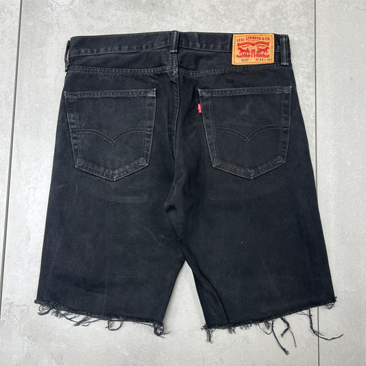 Vintage Levis 505 Baggy Black Denim Shorts - 34