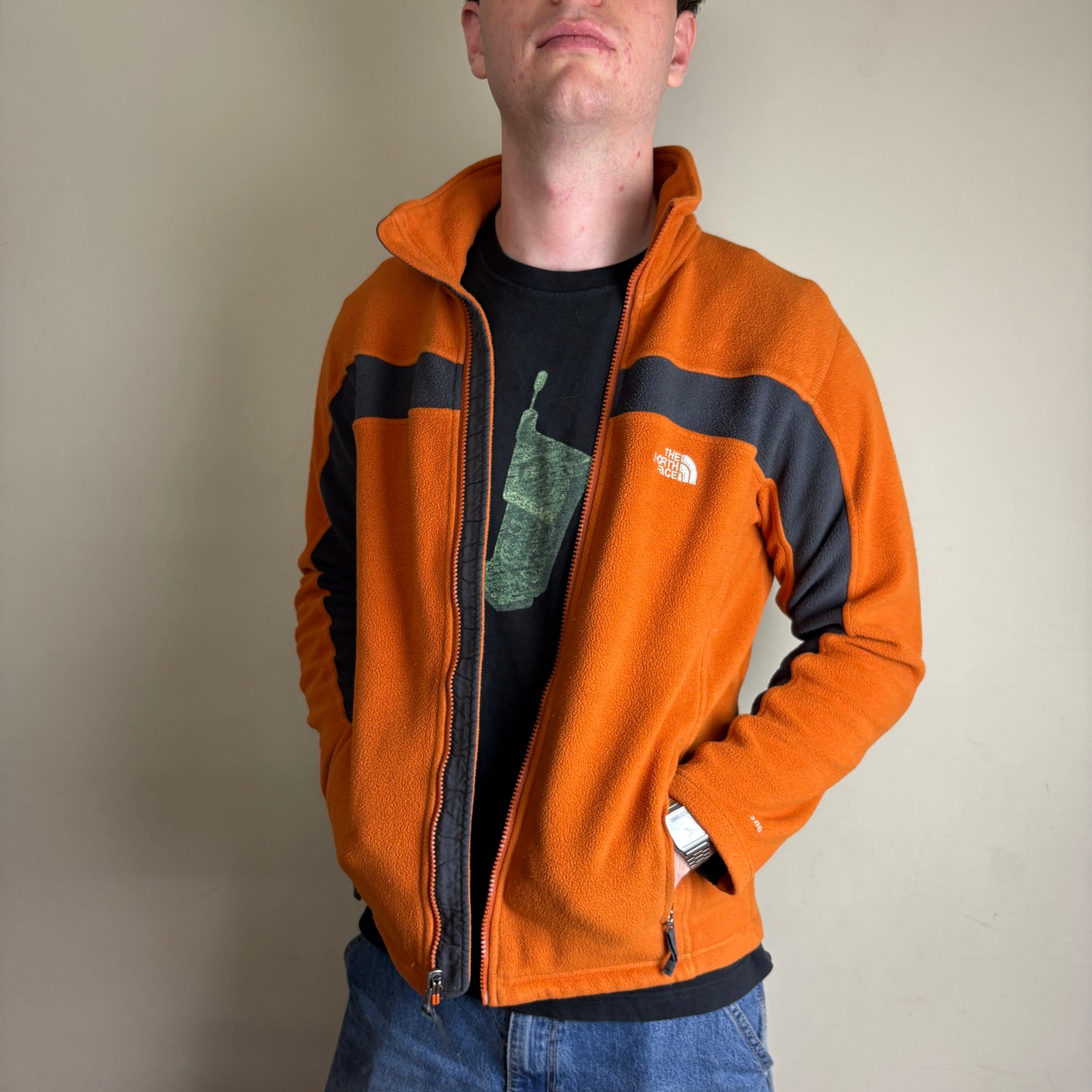 Vintage North Face Orange Fleece Zip Sweatshirt - S