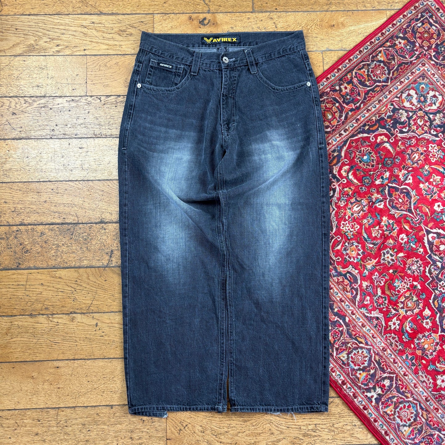 Vintage Avirex Black Embroidered Y2K Hip Hop Baggy Jeans - 39