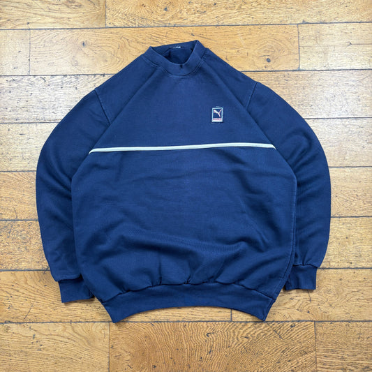 Vintage Puma Navy Embroidered Sweatshirt - M