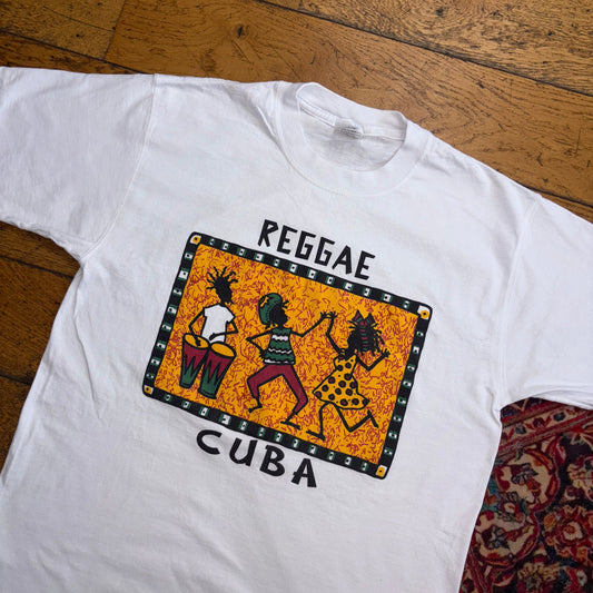Vintage 90s Cuba Reggae White Graphic T-Shirt - S