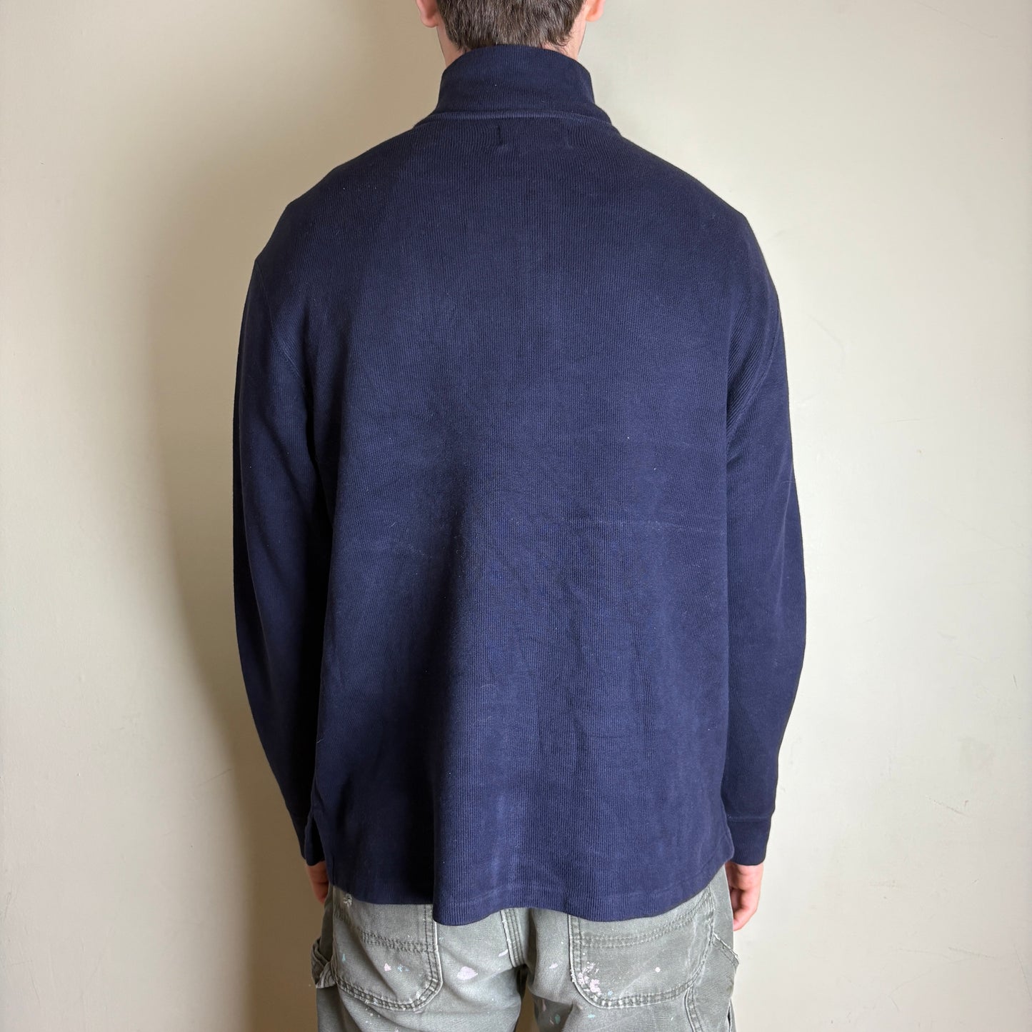 Vintage Ralph Lauren Navy Quarter Zip Knit Jumper - L