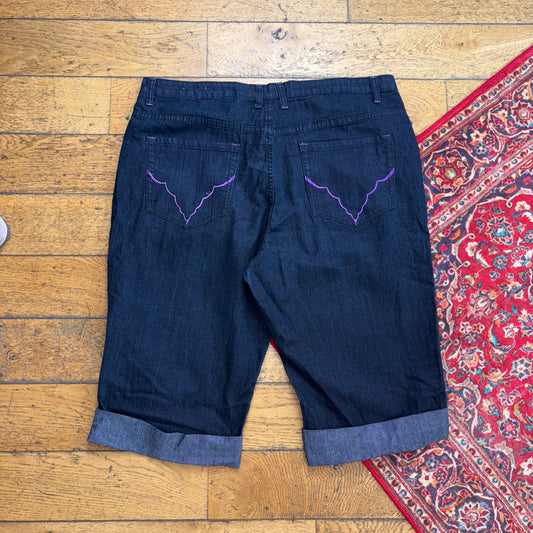 Vintage Embroidered Hip Hop Black Baggy Shorts Jorts - 42