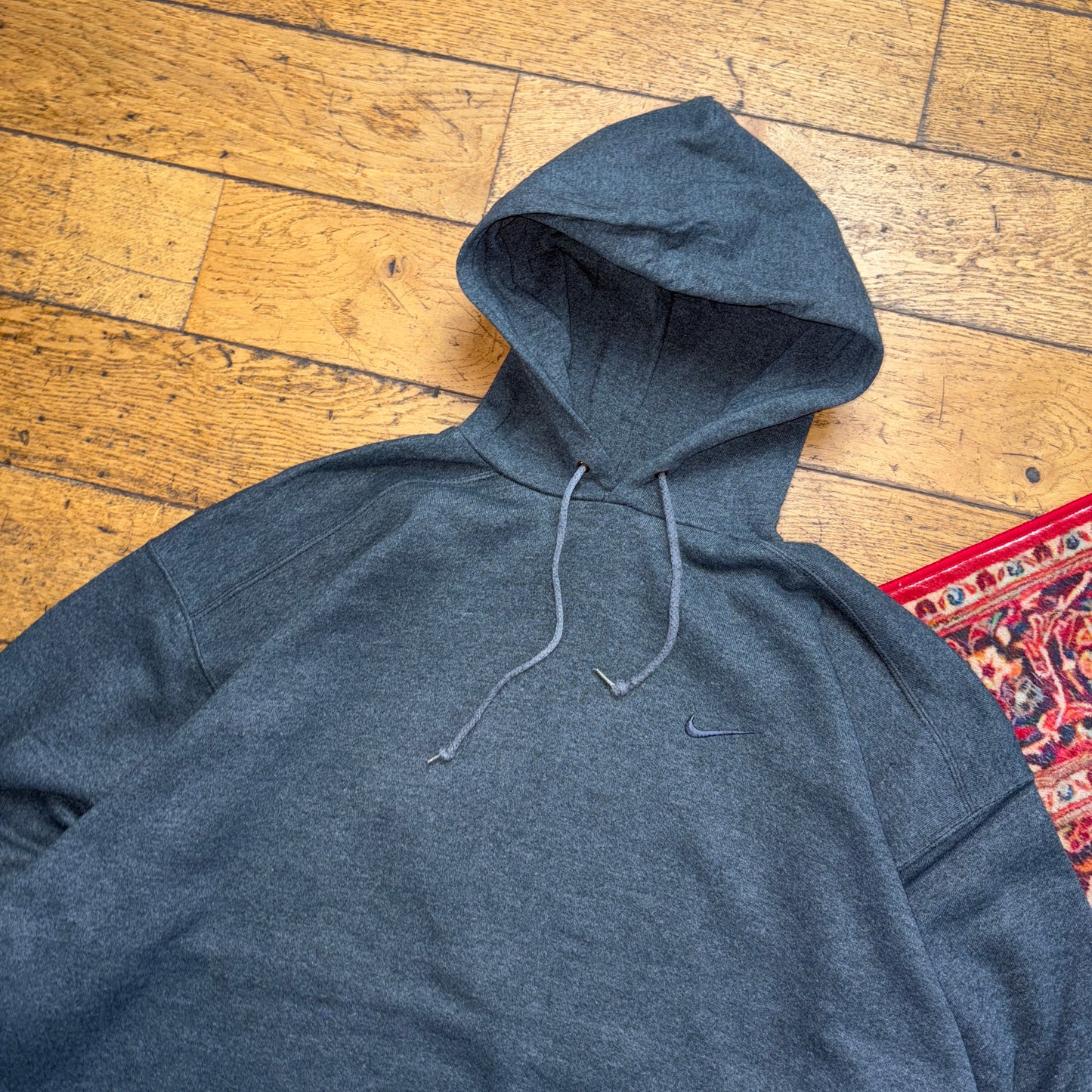 Vintage 90s Nike Swoosh Grey Hoodie Womens Embroidered Sweatshirt - XL