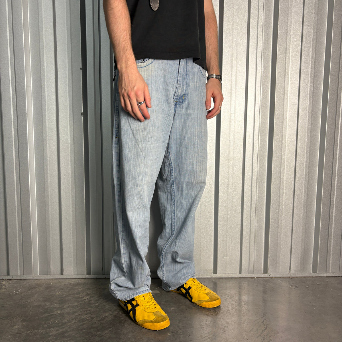 Royal Blue Embroidered Japanese Denim Hip Hop Y2K Baggy Jeans - 34R