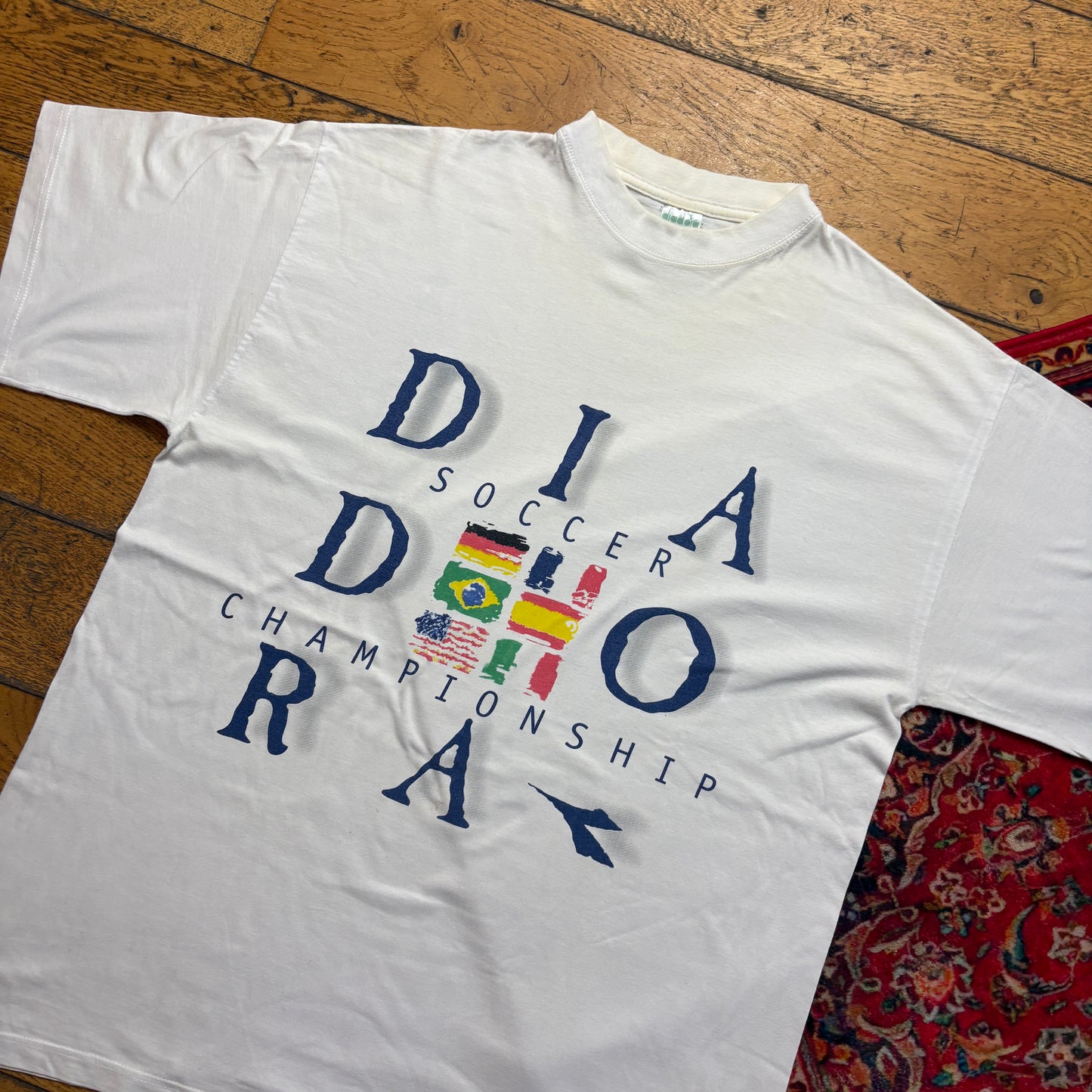 Vintage Diadora White Graphic T-Shirt - L