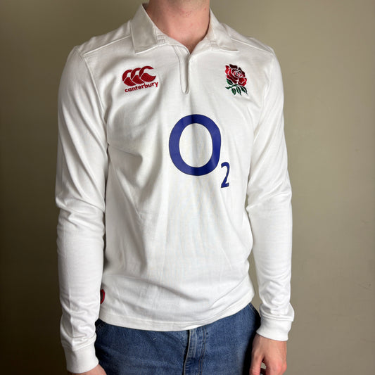 Vintage Canterbury England White Long Sleeve Rugby Polo Shirt - S