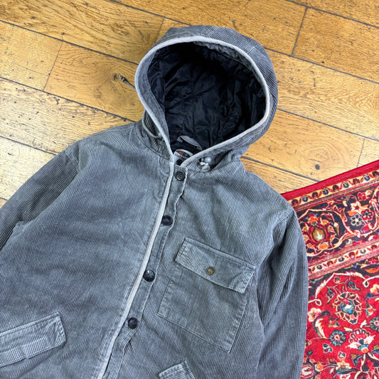 Vintage Fishbone Surfwear Grey Corduroy Parka Jacket Coat - S